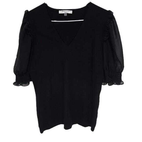 1195 Sioni Milano Sheer 3/4 Sleeves Soft&Stretchy Pullover Sweater Sz.M Black - Picture 1 of 3